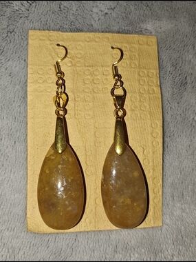 Natural Stone Yellow Teardrop Dangle Earrings - Handmade Jewelry